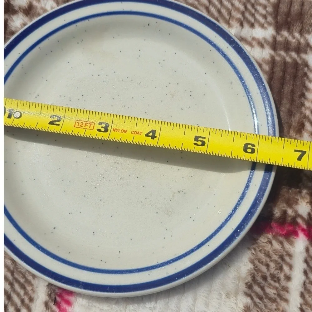 Stoneware Side Plate Cream Speckled Blue Band‎ 6.5 Inch Vintage